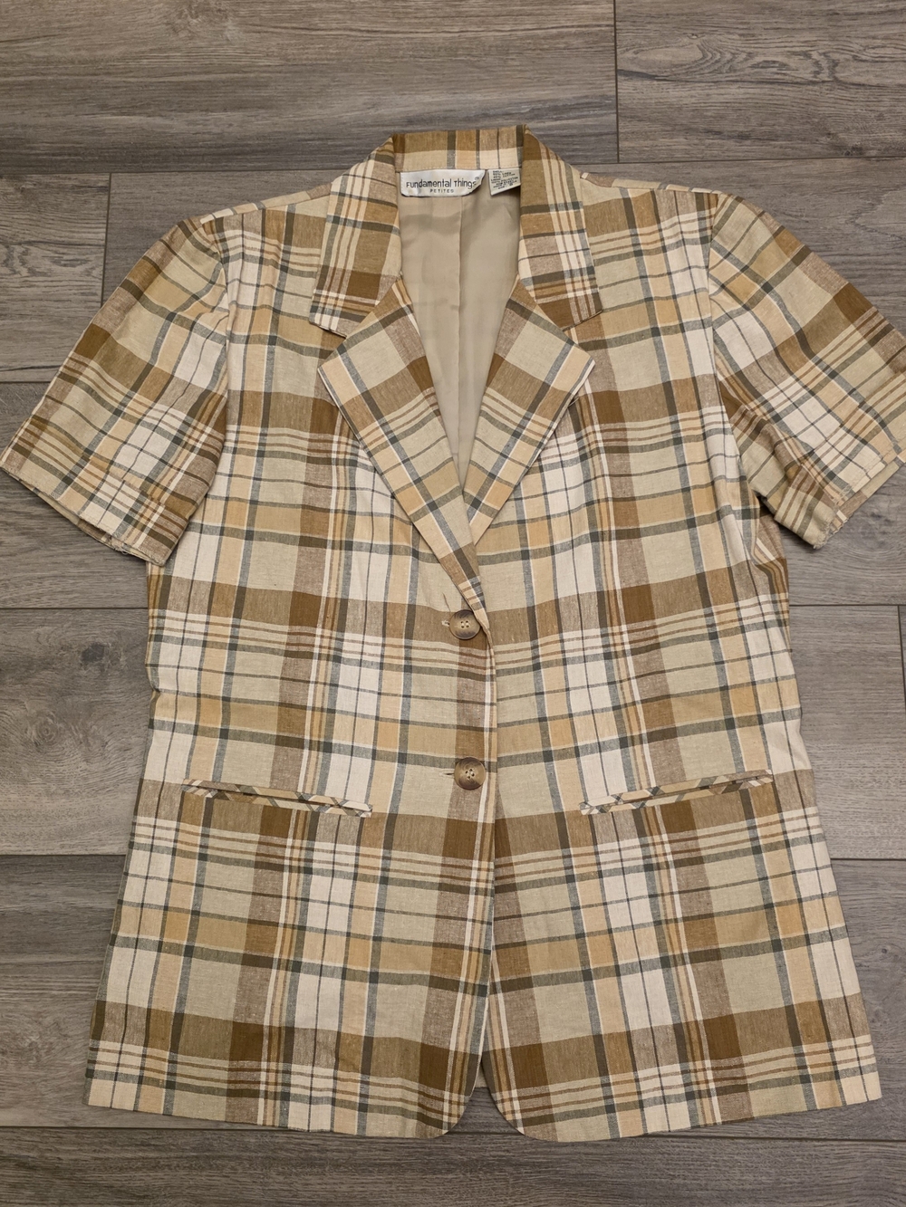 Vintage Fundamental Things Petites Plaid Short Sleeve Blazer Jacket - Size 8